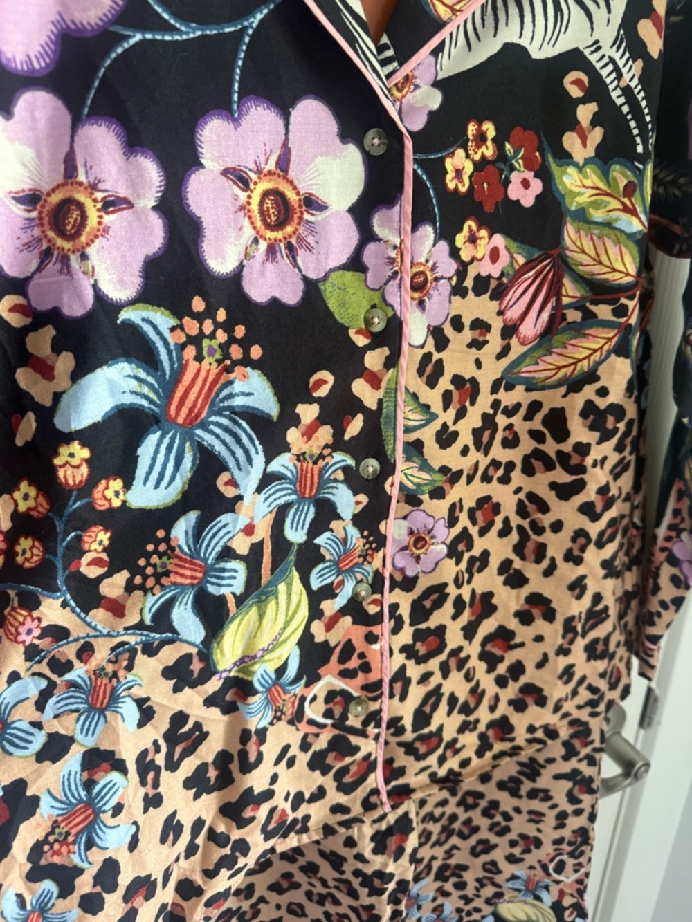 NWT Anthropologie LyreBird Leopard Floral Flannel Pajama Set Small 2-Piece - Picture 8 of 13